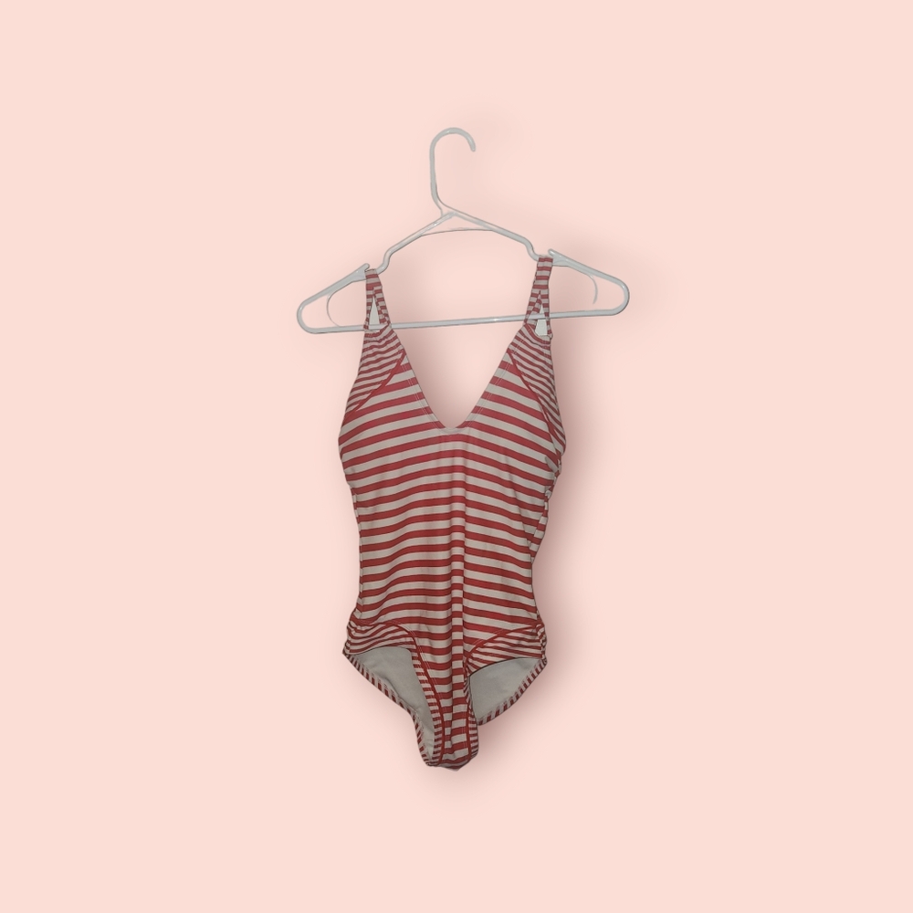 Kona Sol One Piece Open Back Striped Swimming Suit